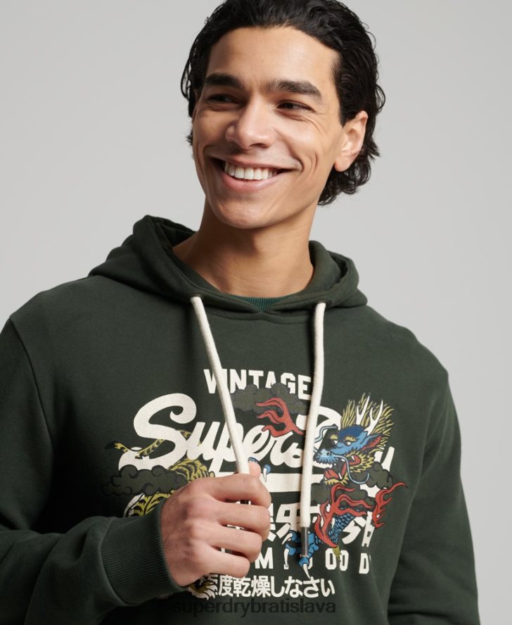 Superdry muži vintage logo nečesaná výpravná mikina s kapucňou 6B4ZTR884 oblečenie zelená