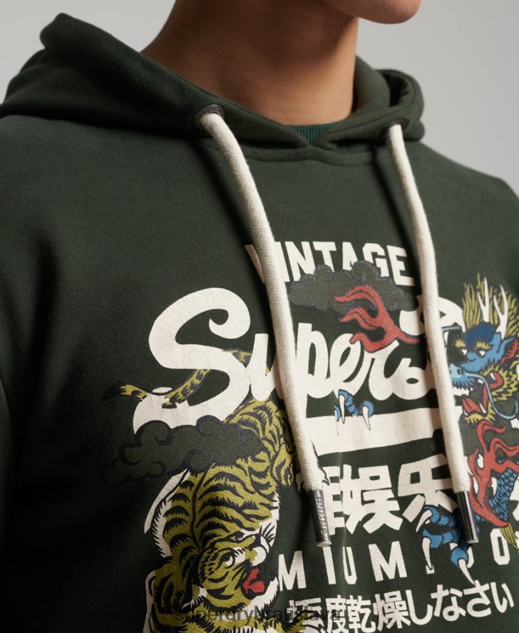Superdry muži vintage logo nečesaná výpravná mikina s kapucňou 6B4ZTR884 oblečenie zelená
