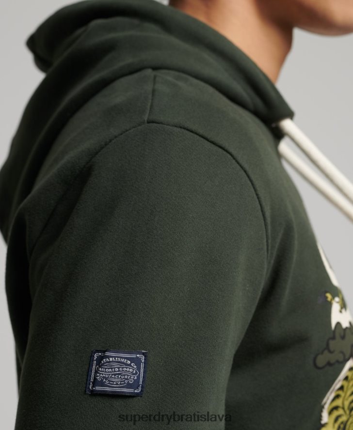 Superdry muži vintage logo nečesaná výpravná mikina s kapucňou 6B4ZTR884 oblečenie zelená