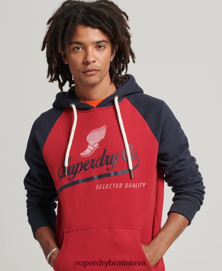 Superdry muži vintage mikina s kapucňou achilles raglán 6B4ZTR582 oblečenie červená