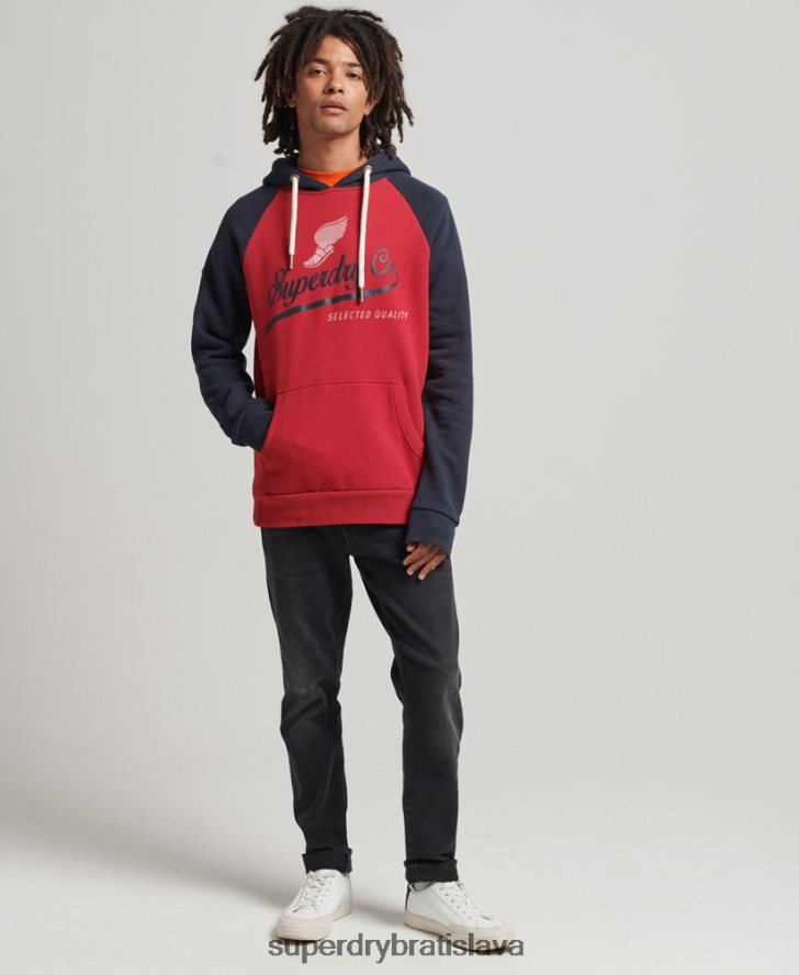 Superdry muži vintage mikina s kapucňou achilles raglán 6B4ZTR582 oblečenie červená