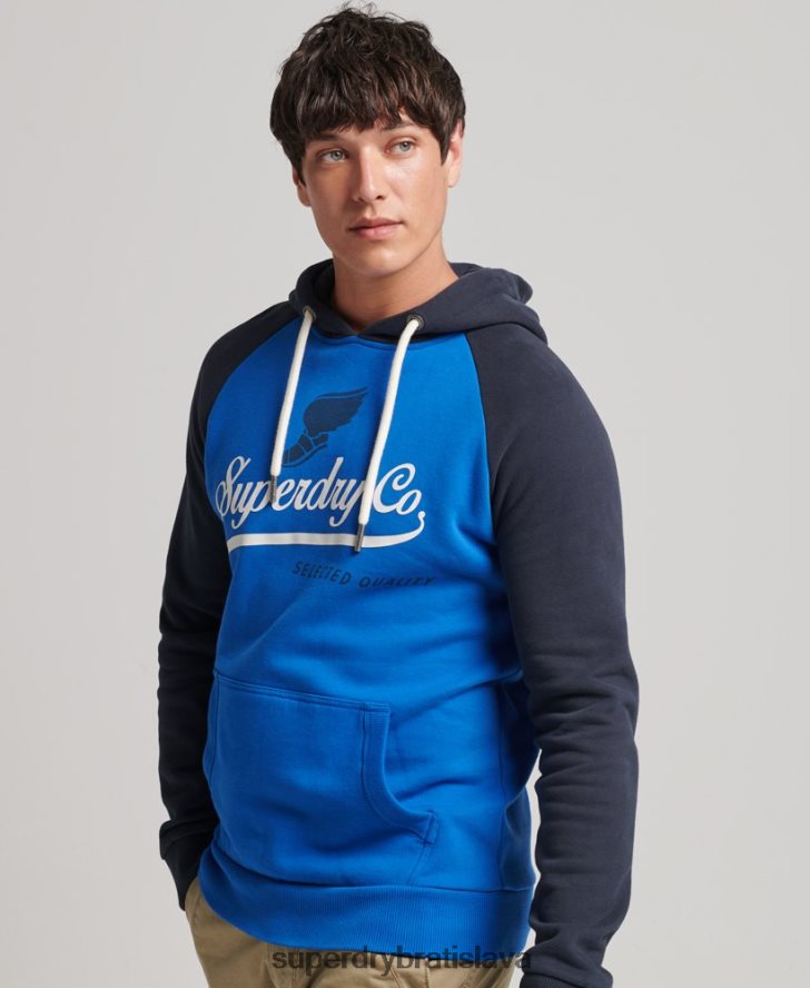 Superdry muži vintage mikina s kapucňou achilles raglán 6B4ZTR719 oblečenie svetlo modrá