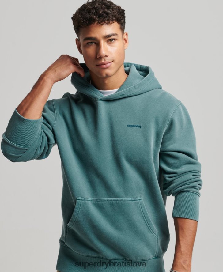 Superdry muži vintage praná mikina s kapucňou 6B4ZTR764 oblečenie tyrkysová