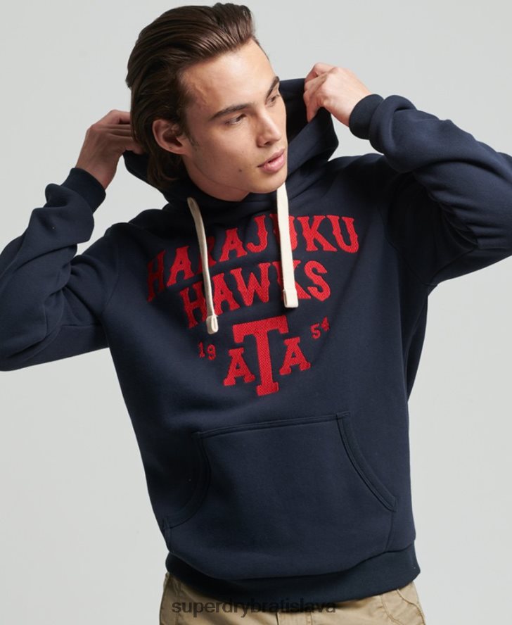 Superdry muži vintage vysokoškolská mikina s kapucňou 6B4ZTR801 oblečenie námorníctvo