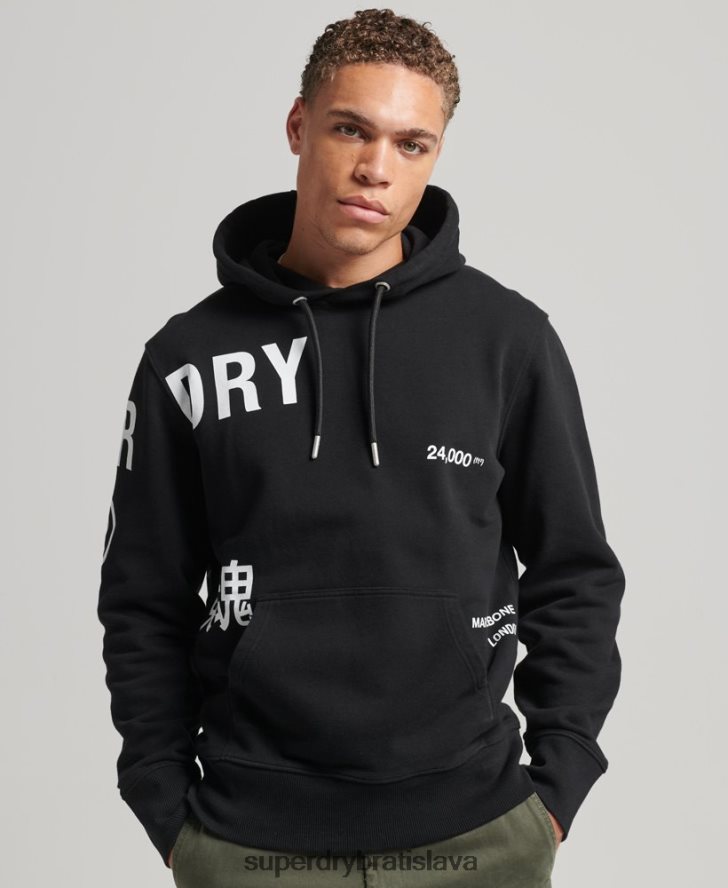 Superdry muži voľná mikina s potlačou loga s kapucňou 6B4ZTR5084 oblečenie čierna