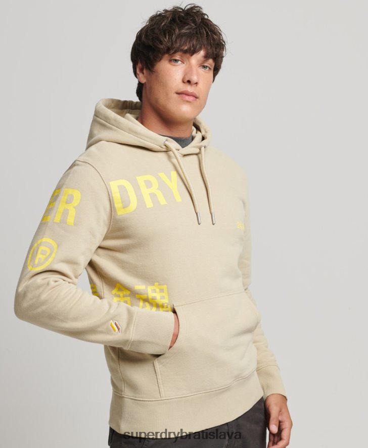 Superdry muži voľná mikina s potlačou loga s kapucňou 6B4ZTR5222 oblečenie béžová