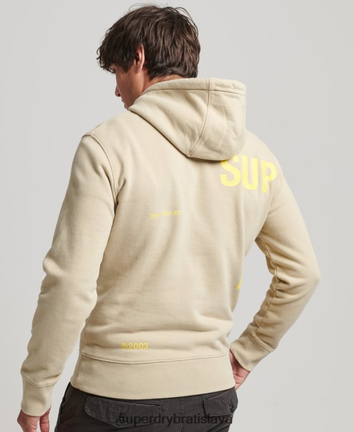 Superdry muži voľná mikina s potlačou loga s kapucňou 6B4ZTR5222 oblečenie béžová