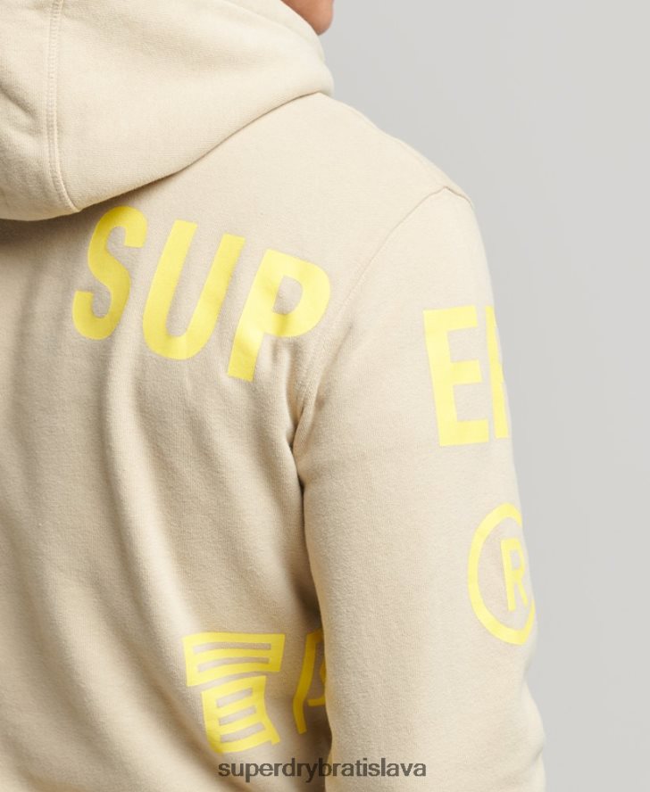 Superdry muži voľná mikina s potlačou loga s kapucňou 6B4ZTR5222 oblečenie béžová