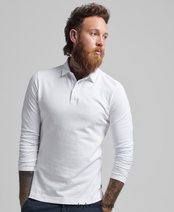 Superdry muži bavlnené džersejové polo tričko s dlhým rukávom 6B4ZTR6360 oblečenie biely