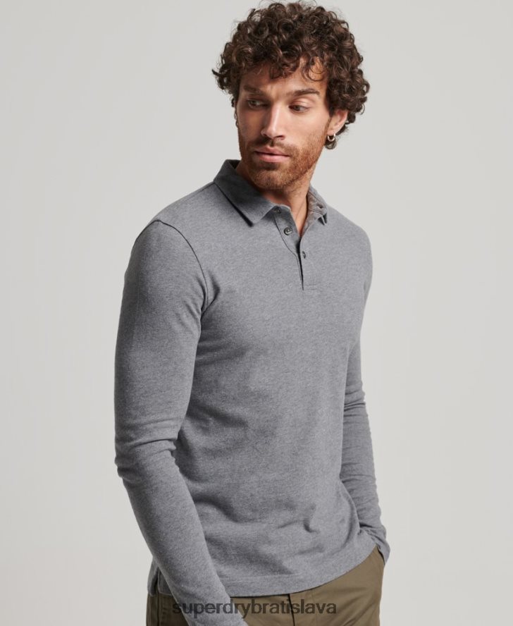 Superdry muži bavlnené džersejové polo tričko s dlhým rukávom 6B4ZTR6394 oblečenie tmavošedý