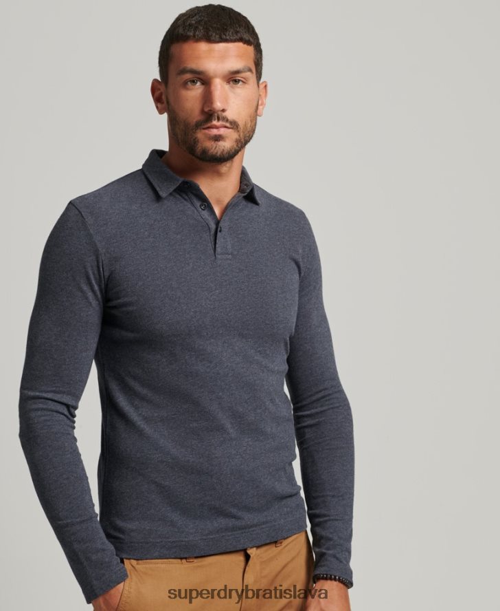 Superdry muži bavlnené džersejové polo tričko s dlhým rukávom 6B4ZTR6448 oblečenie námorníctvo