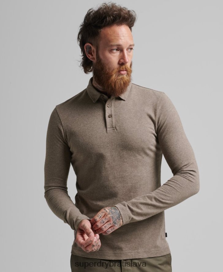Superdry muži bavlnené džersejové polo tričko s dlhým rukávom 6B4ZTR6451 oblečenie hnedá