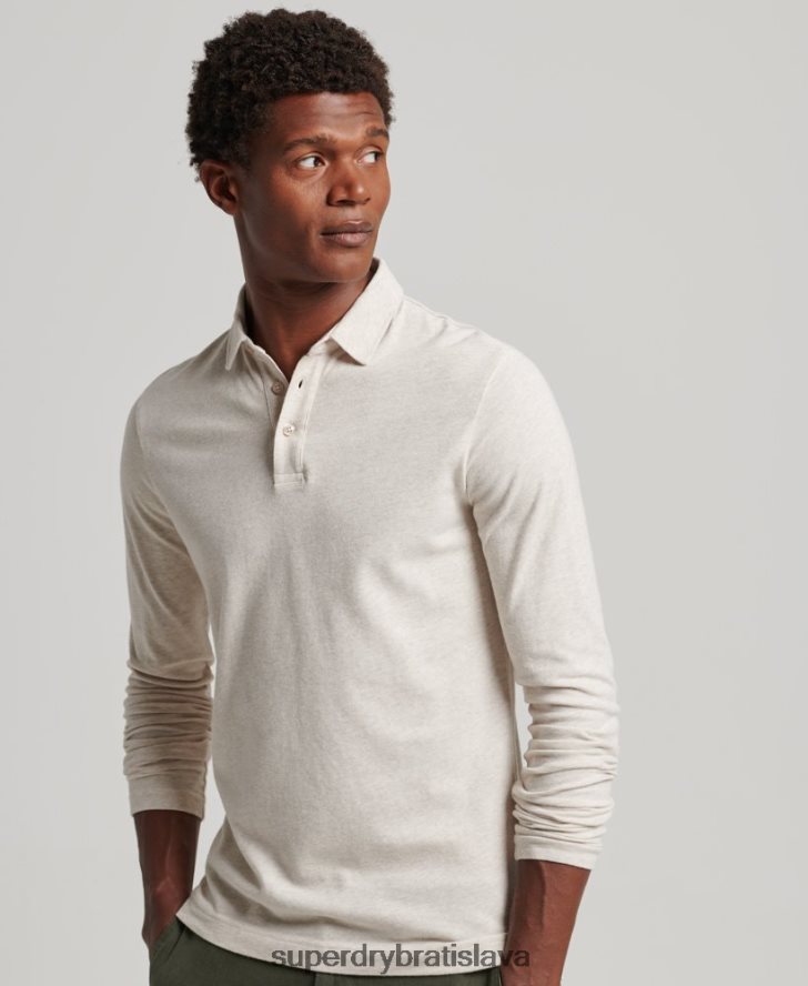 Superdry muži bavlnené džersejové polo tričko s dlhým rukávom 6B4ZTR6460 oblečenie béžová