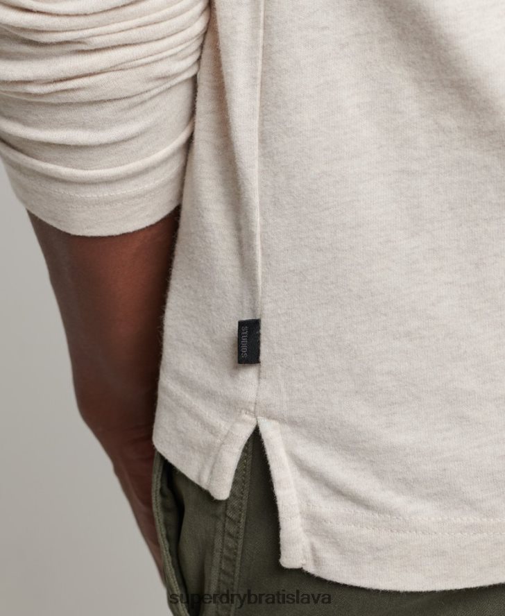 Superdry muži bavlnené džersejové polo tričko s dlhým rukávom 6B4ZTR6460 oblečenie béžová