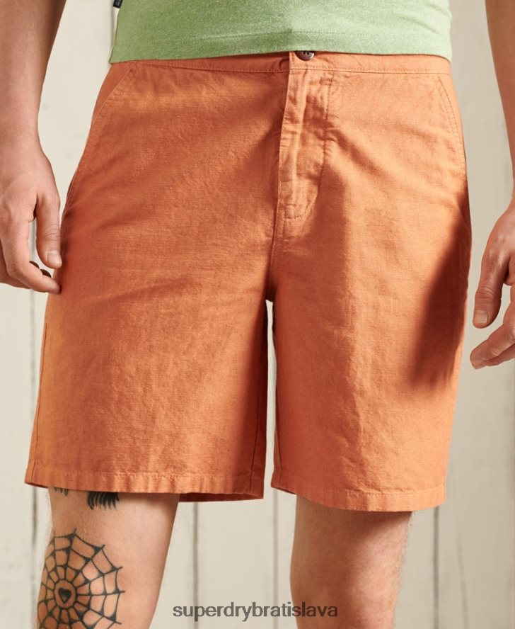 Superdry muži ľanové kali plážové šortky 6B4ZTR344 oblečenie oranžová
