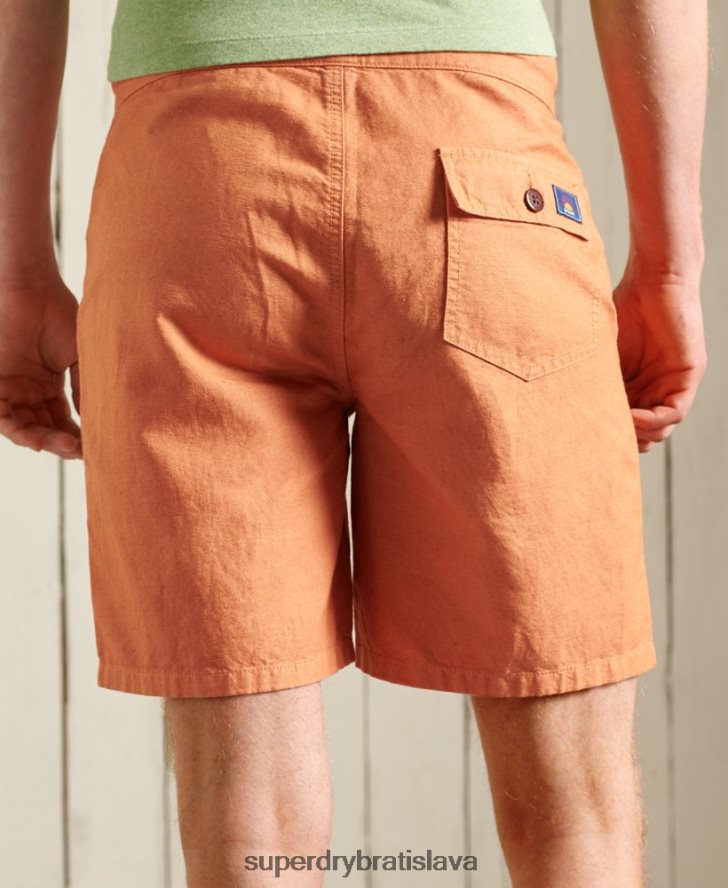 Superdry muži ľanové kali plážové šortky 6B4ZTR344 oblečenie oranžová
