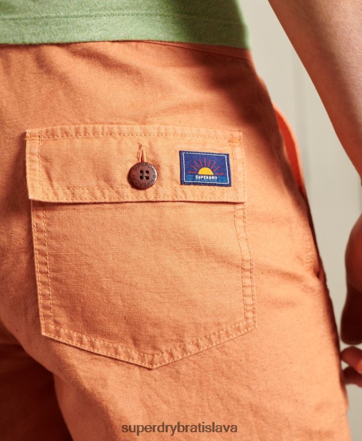 Superdry muži ľanové kali plážové šortky 6B4ZTR344 oblečenie oranžová