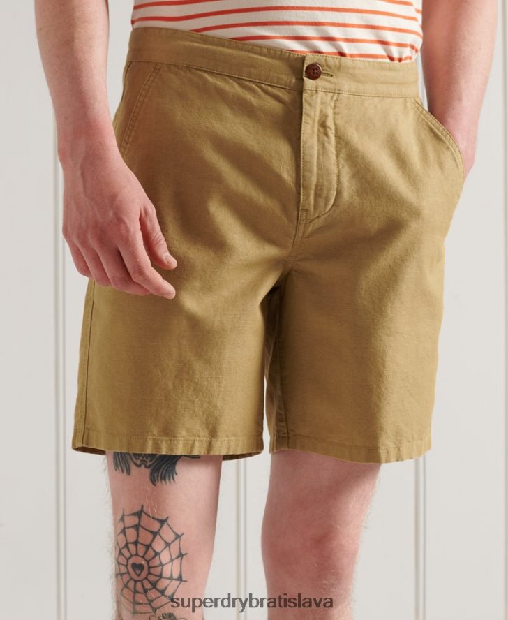 Superdry muži ľanové kali plážové šortky 6B4ZTR355 oblečenie béžová