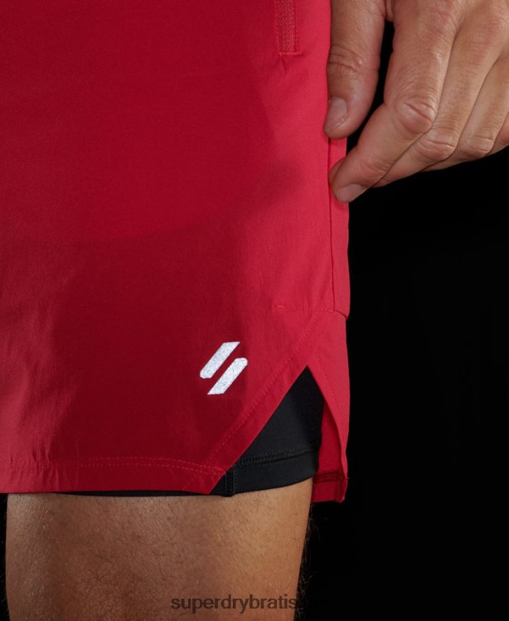 Superdry muži bežať prémiové vrstvené šortky 6B4ZTR5406 oblečenie červená