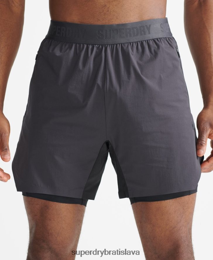 Superdry muži cvičné šortky prémiovej vrstvy 6B4ZTR356 oblečenie tmavošedý