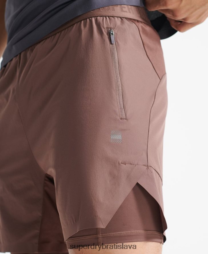 Superdry muži cvičné šortky prémiovej vrstvy 6B4ZTR5377 oblečenie hnedá