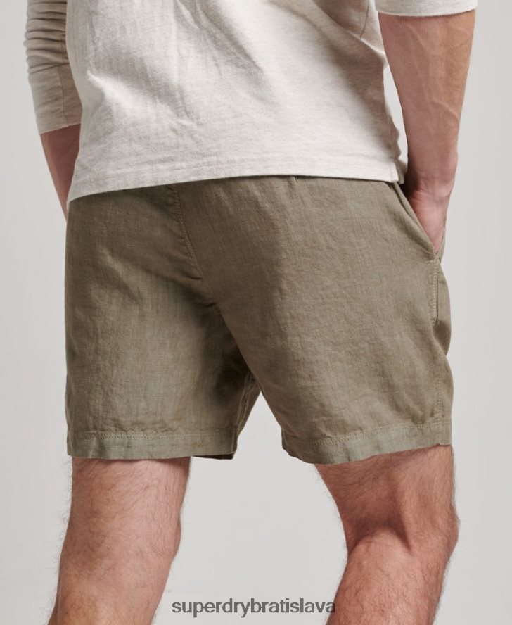 Superdry muži prefarbené ľanové šortky 6B4ZTR270 oblečenie kaki