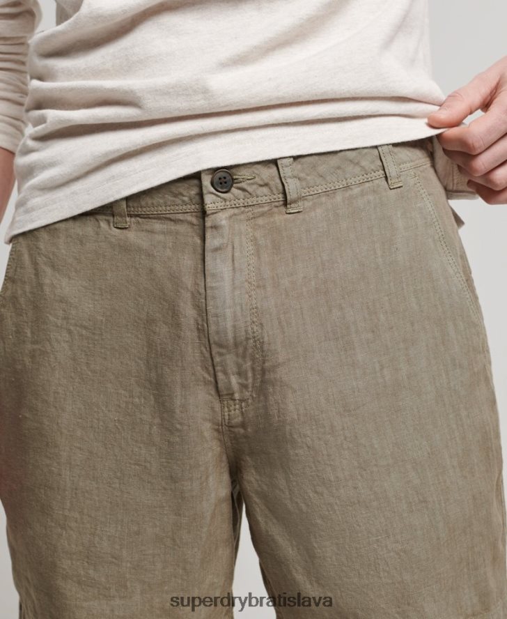 Superdry muži prefarbené ľanové šortky 6B4ZTR270 oblečenie kaki