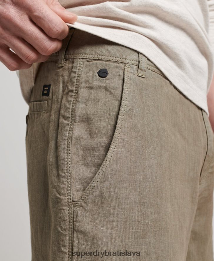 Superdry muži prefarbené ľanové šortky 6B4ZTR270 oblečenie kaki