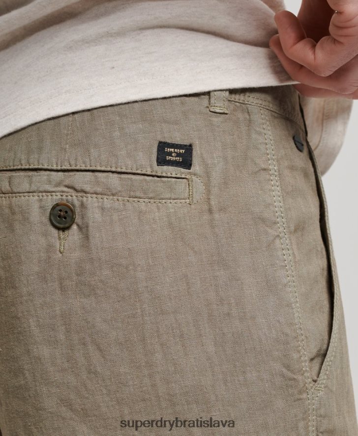 Superdry muži prefarbené ľanové šortky 6B4ZTR270 oblečenie kaki