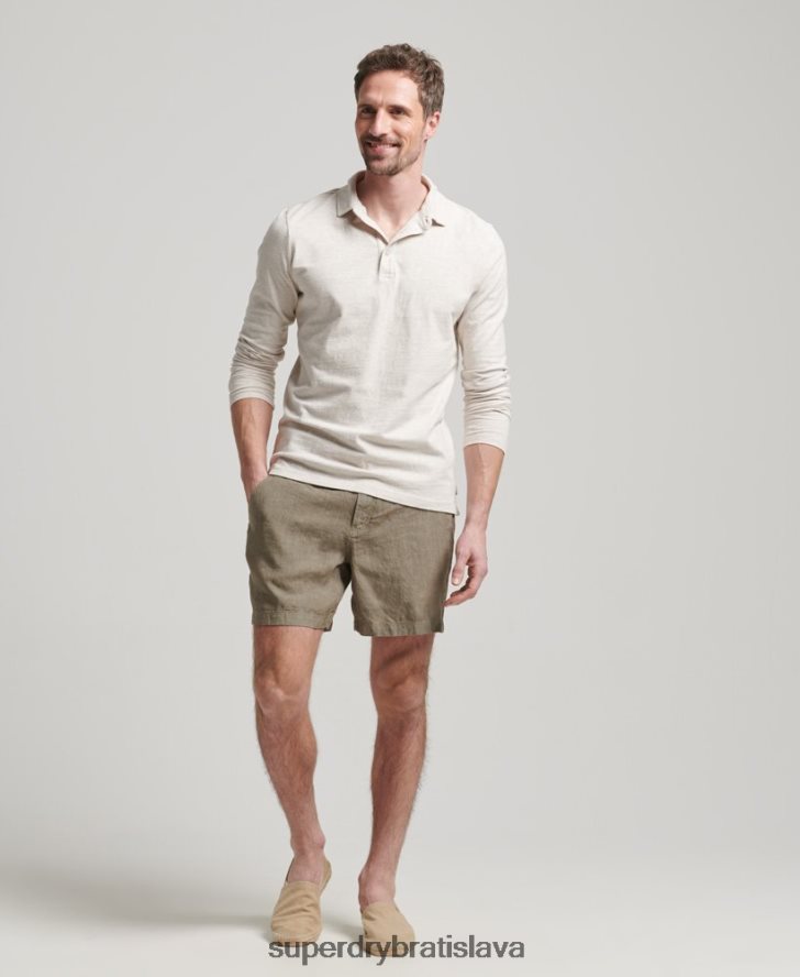 Superdry muži prefarbené ľanové šortky 6B4ZTR270 oblečenie kaki