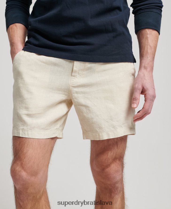 Superdry muži prefarbené ľanové šortky 6B4ZTR54 oblečenie krém