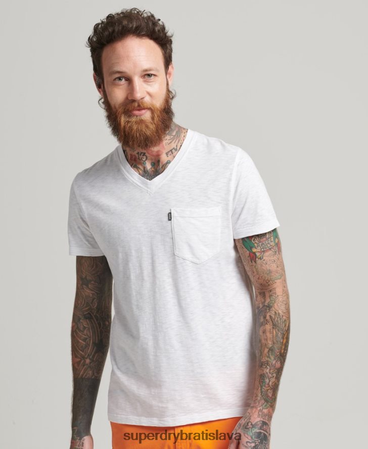 Superdry muži Tričko s vreckom do V z organickej bavlny 6B4ZTR4916 oblečenie biely