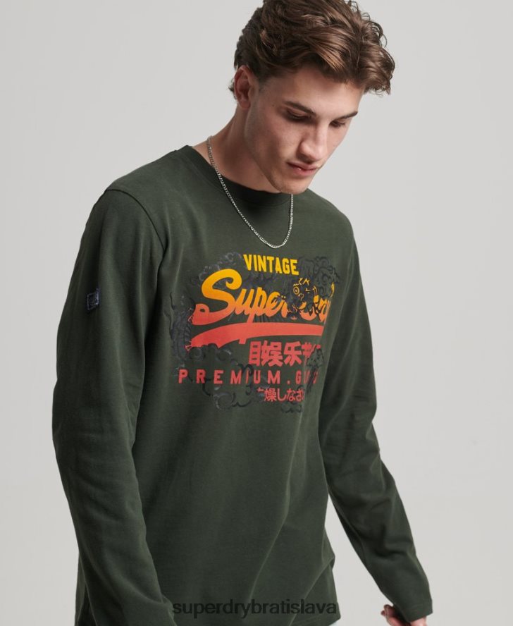 Superdry muži Vintage logo príbehový top s dlhým rukávom 6B4ZTR1563 oblečenie zelená