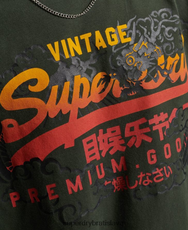 Superdry muži Vintage logo príbehový top s dlhým rukávom 6B4ZTR1563 oblečenie zelená