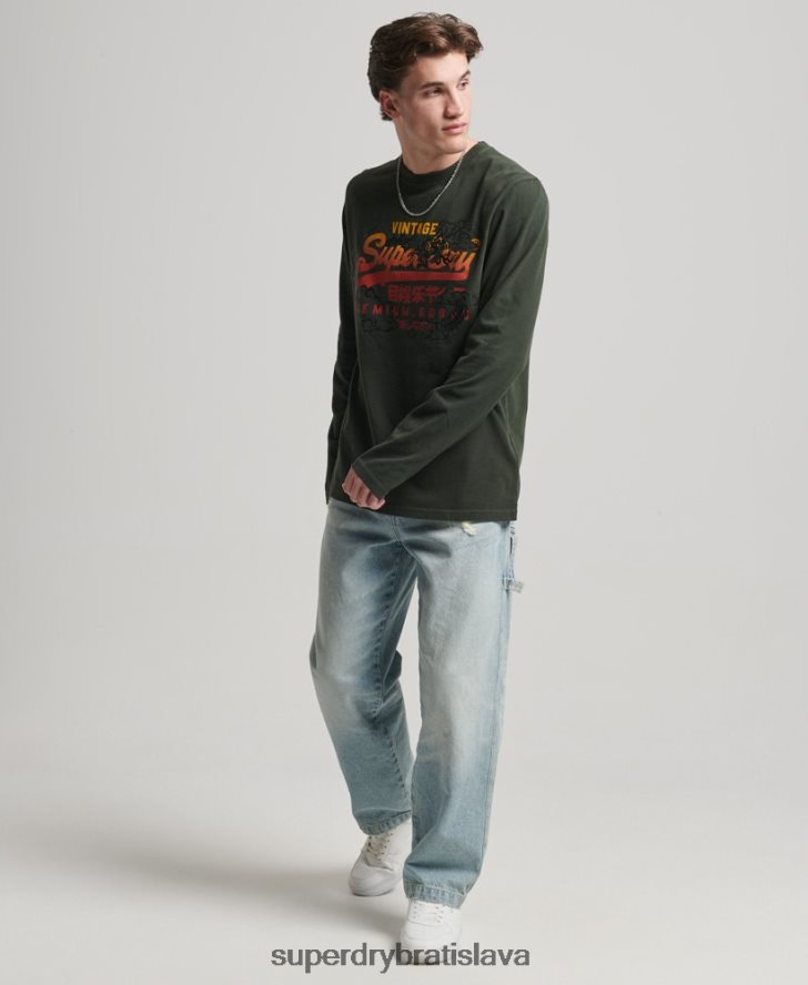Superdry muži Vintage logo príbehový top s dlhým rukávom 6B4ZTR1563 oblečenie zelená