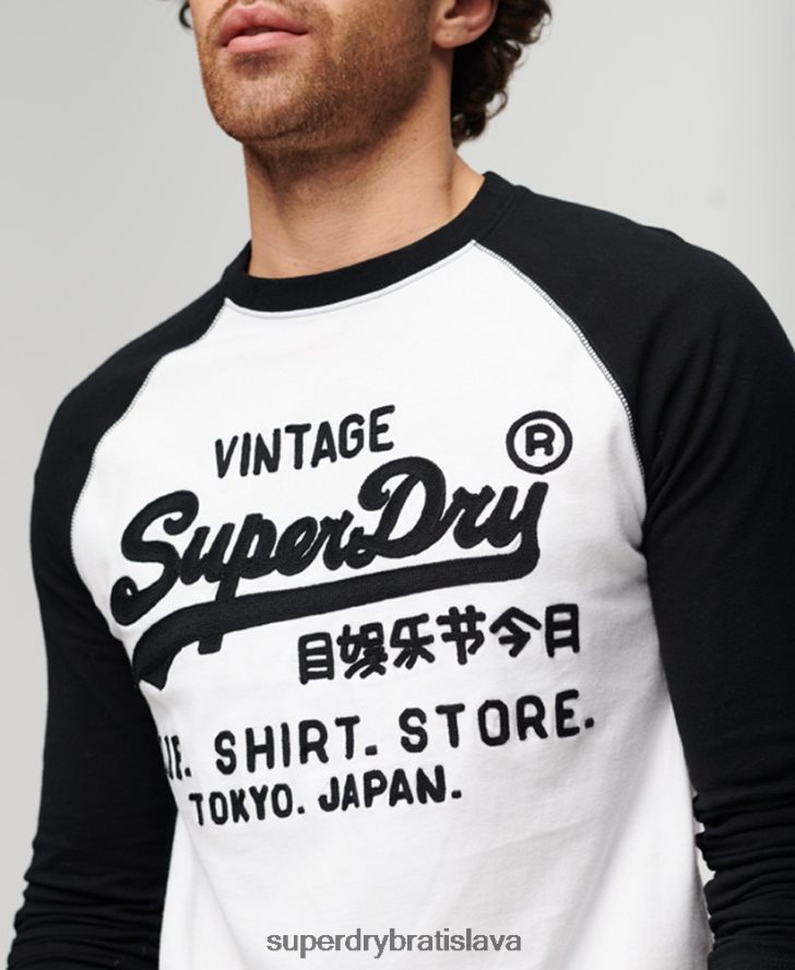 Superdry muži Vintage logo store raglánový top s dlhým rukávom 6B4ZTR42 oblečenie biely