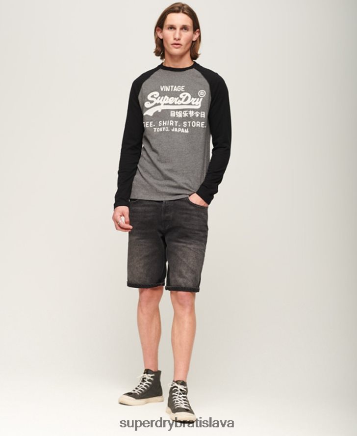 Superdry muži Vintage logo store raglánový top s dlhým rukávom 6B4ZTR86 oblečenie tmavošedý