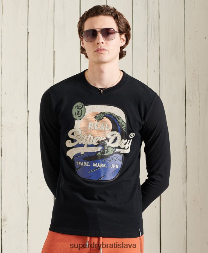 Superdry muži Vintage top s dlhým rukávom s logom itago 6B4ZTR1573 oblečenie čierna