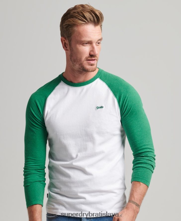 Superdry muži Základný baseballový top s dlhým rukávom z organickej bavlny 6B4ZTR1496 oblečenie zelená