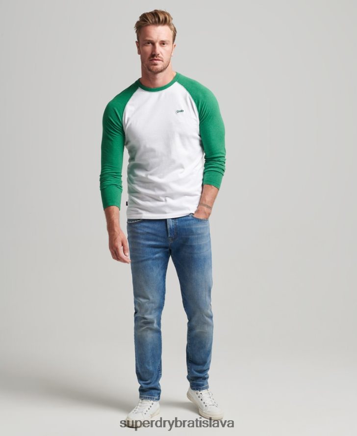 Superdry muži Základný baseballový top s dlhým rukávom z organickej bavlny 6B4ZTR1496 oblečenie zelená