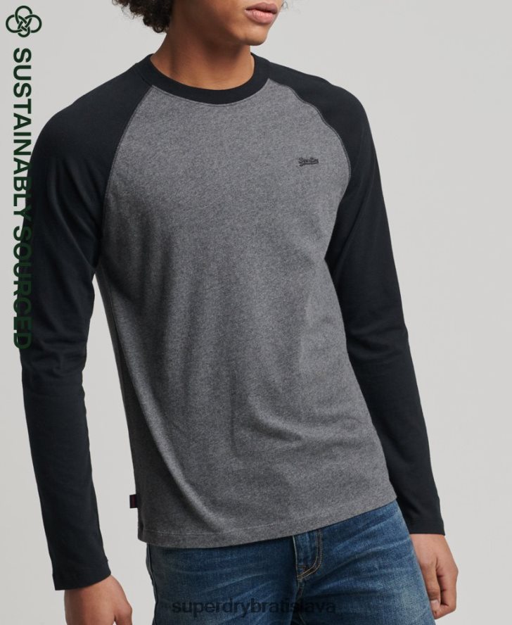 Superdry muži Základný baseballový top s dlhým rukávom z organickej bavlny 6B4ZTR1505 oblečenie tmavošedý
