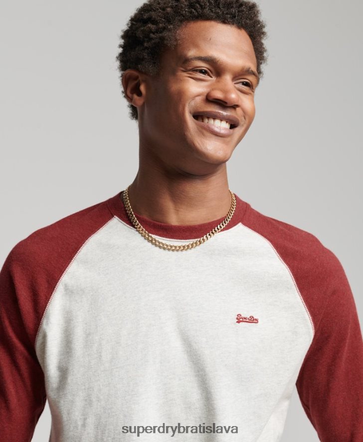 Superdry muži Základný baseballový top s dlhým rukávom z organickej bavlny 6B4ZTR1518 oblečenie červená