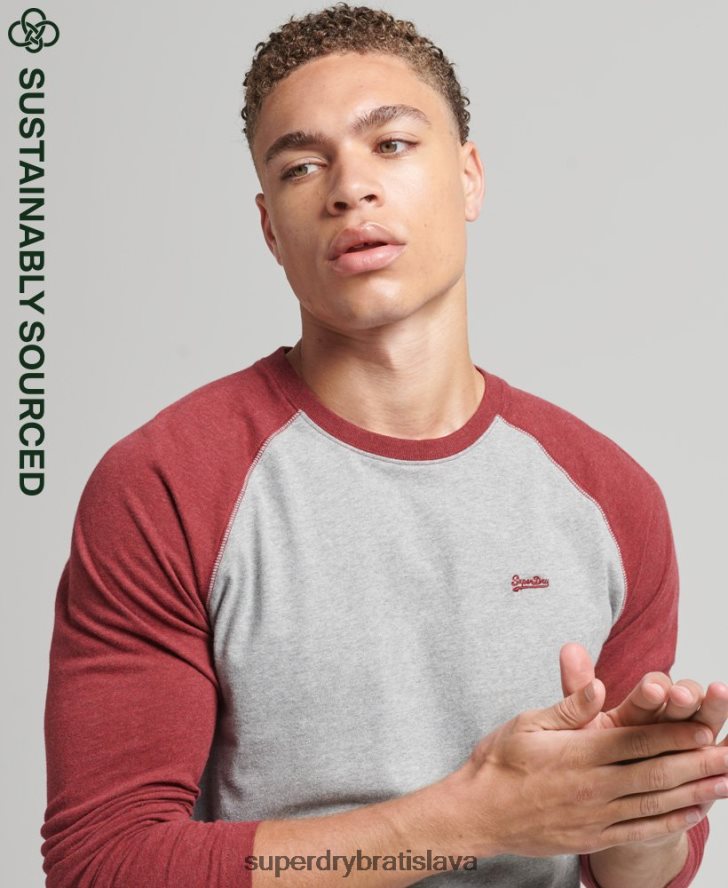 Superdry muži Základný baseballový top s dlhým rukávom z organickej bavlny 6B4ZTR1527 oblečenie červená