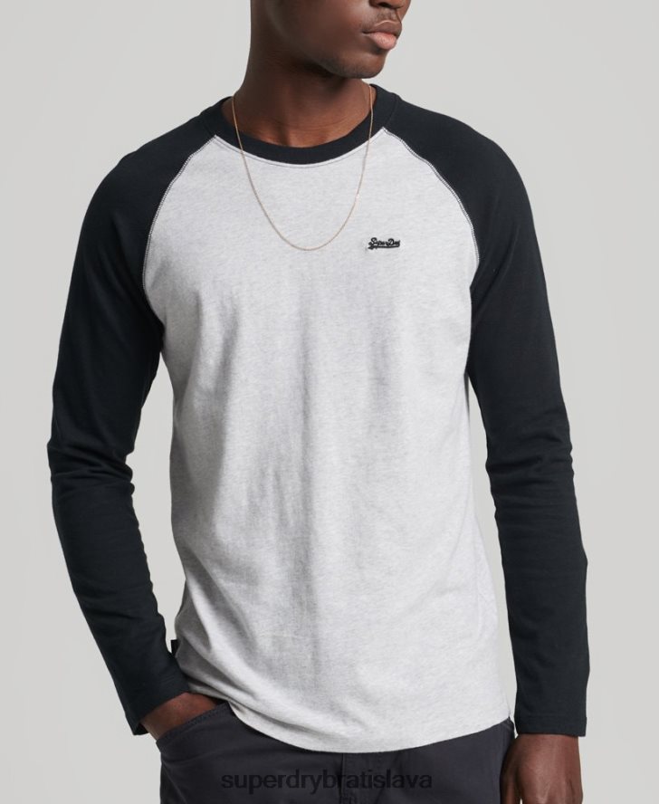 Superdry muži Základný baseballový top s dlhým rukávom z organickej bavlny 6B4ZTR1550 oblečenie tmavošedý