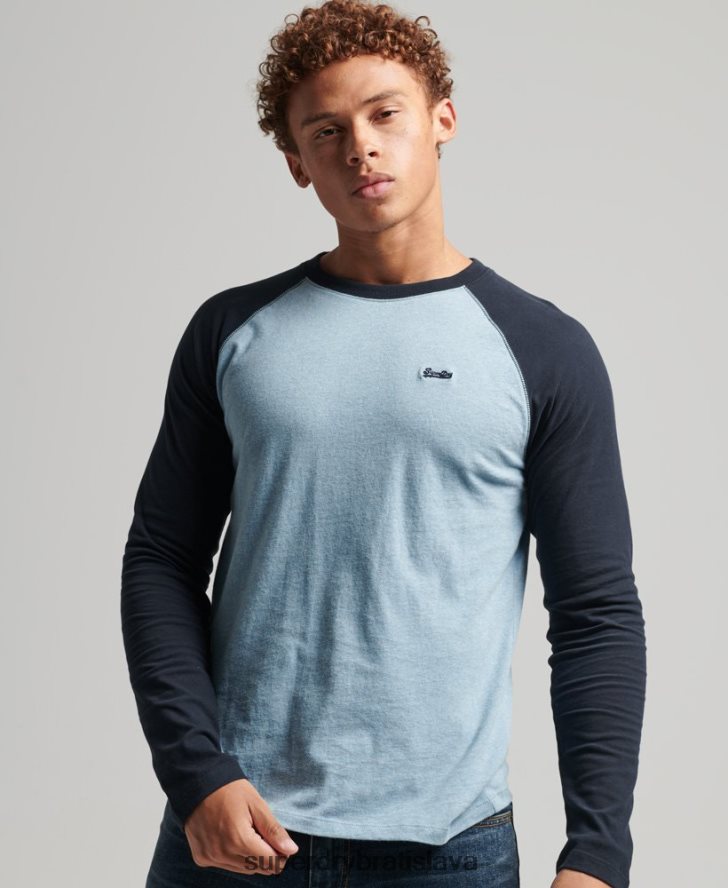 Superdry muži Základný baseballový top s dlhým rukávom z organickej bavlny 6B4ZTR1583 oblečenie Modrá