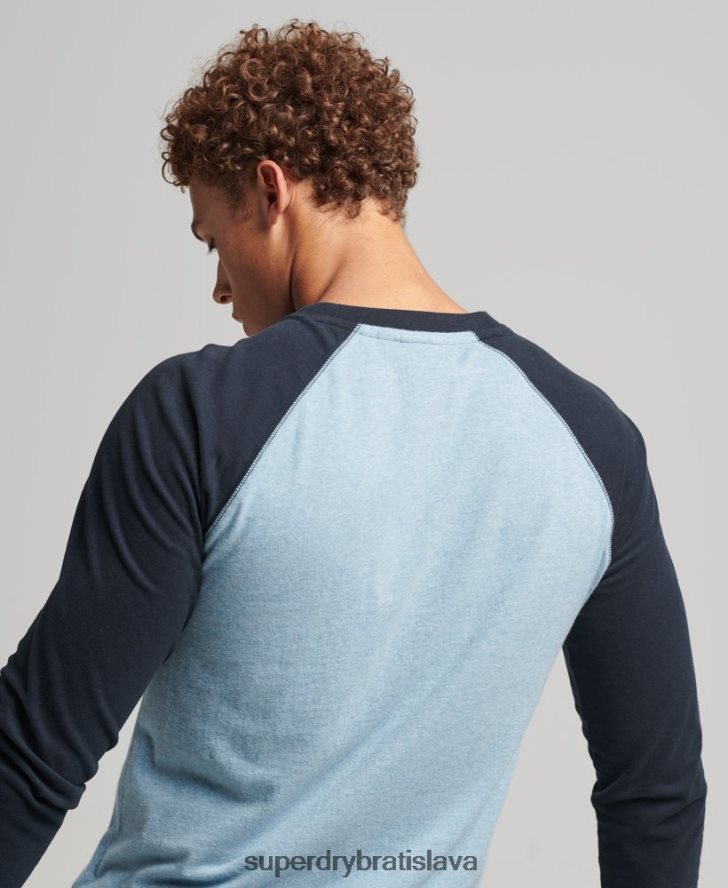Superdry muži Základný baseballový top s dlhým rukávom z organickej bavlny 6B4ZTR1583 oblečenie Modrá