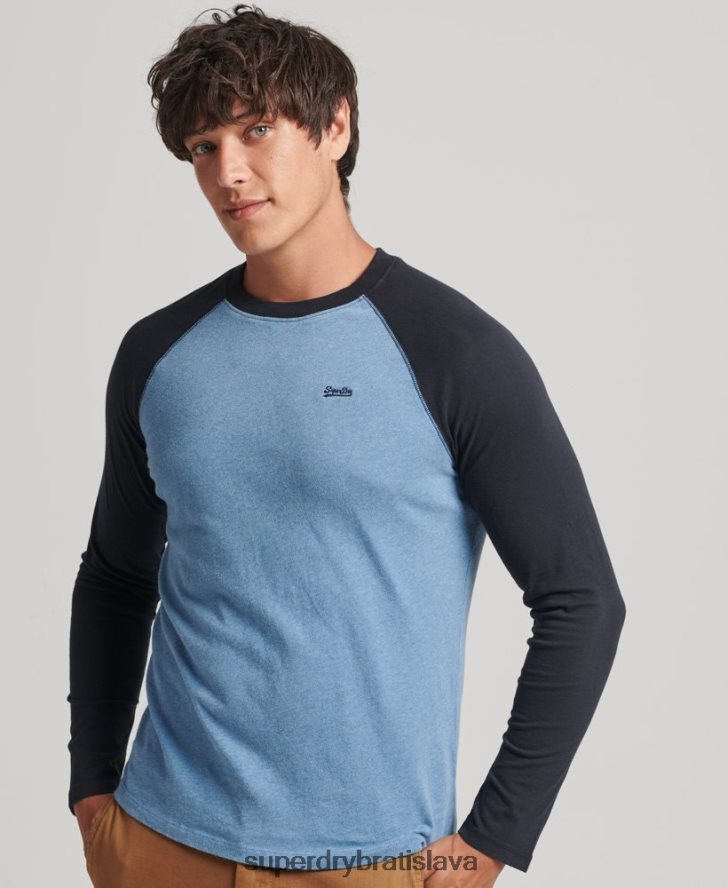 Superdry muži Základný baseballový top s dlhým rukávom z organickej bavlny 6B4ZTR6370 oblečenie Modrá