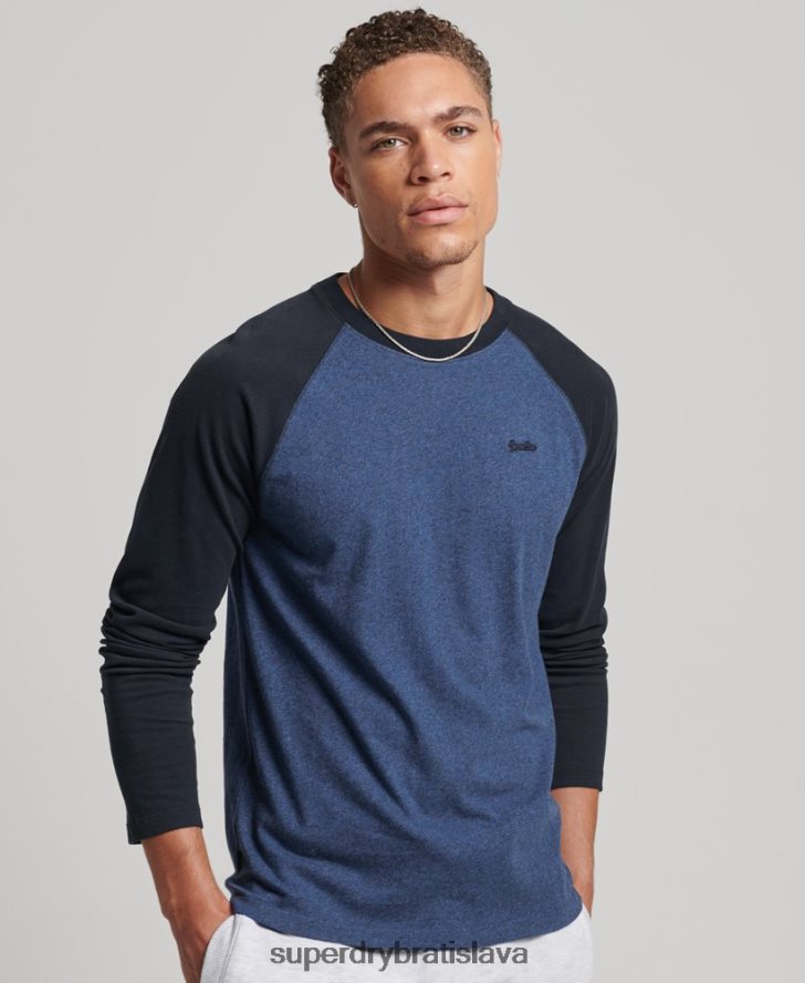 Superdry muži Základný baseballový top s dlhým rukávom z organickej bavlny 6B4ZTR6446 oblečenie námorníctvo