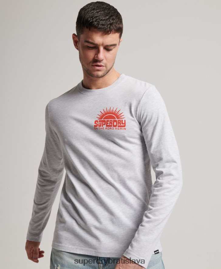 Superdry muži cestovná nálepka top s dlhým rukávom 6B4ZTR1499 oblečenie svetlo šedá