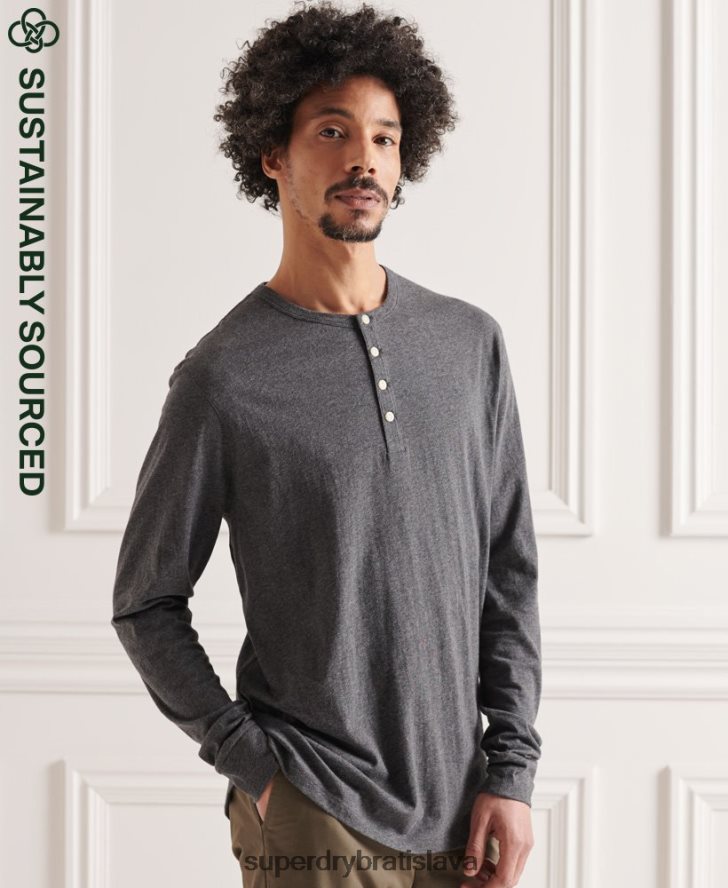 Superdry muži esenciálny top henley z organickej bavlny 6B4ZTR6421 oblečenie tmavošedý
